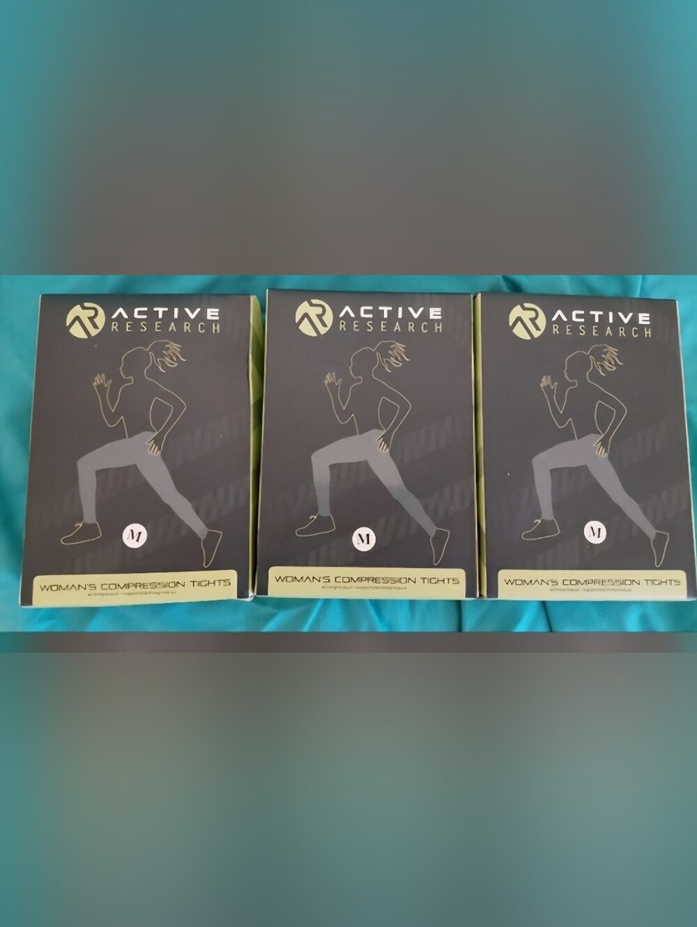 😎 3 ACTIVE RESEARCH Black Athletic Leggings Size M Still In Box!